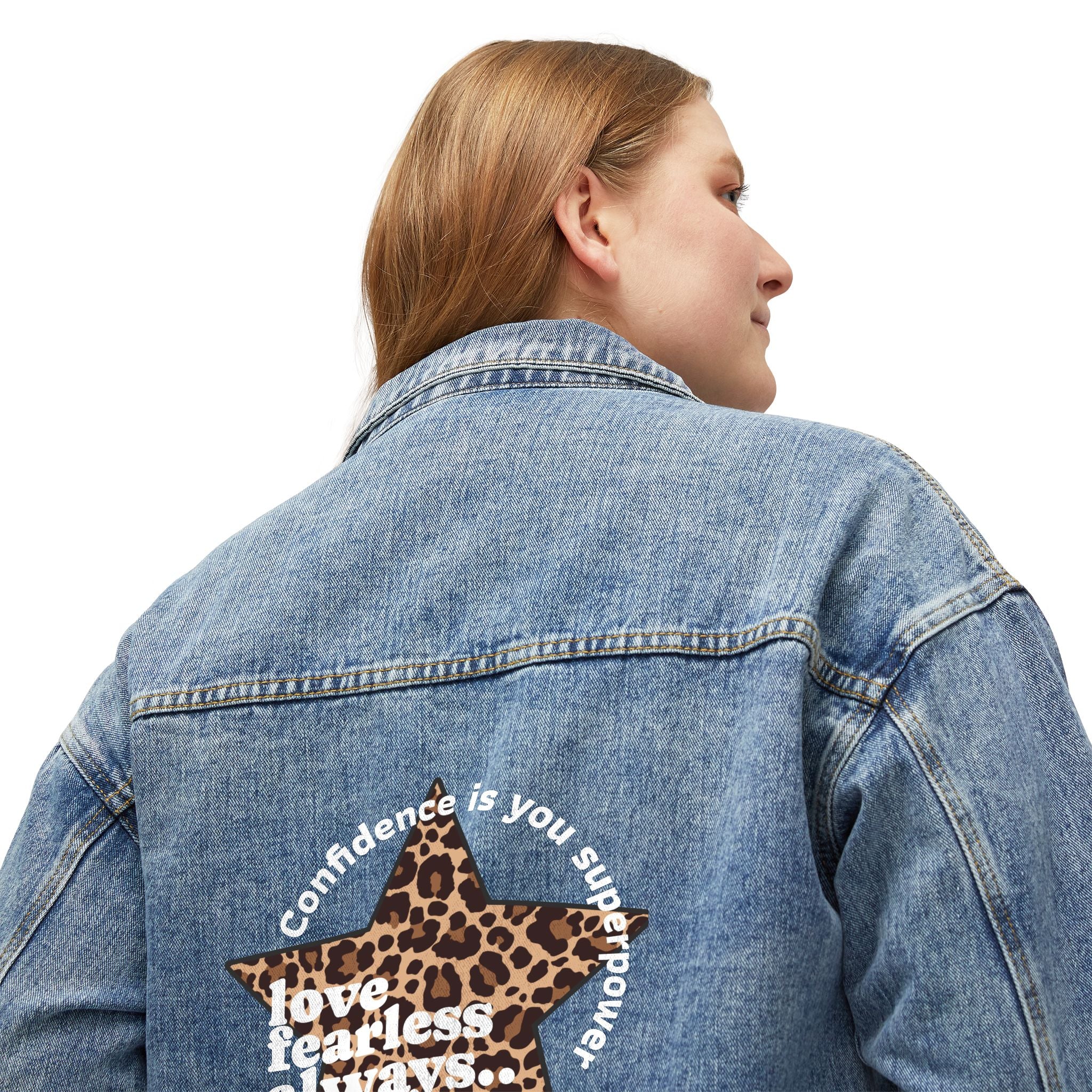 Dame Denim jakke stjerneleopard