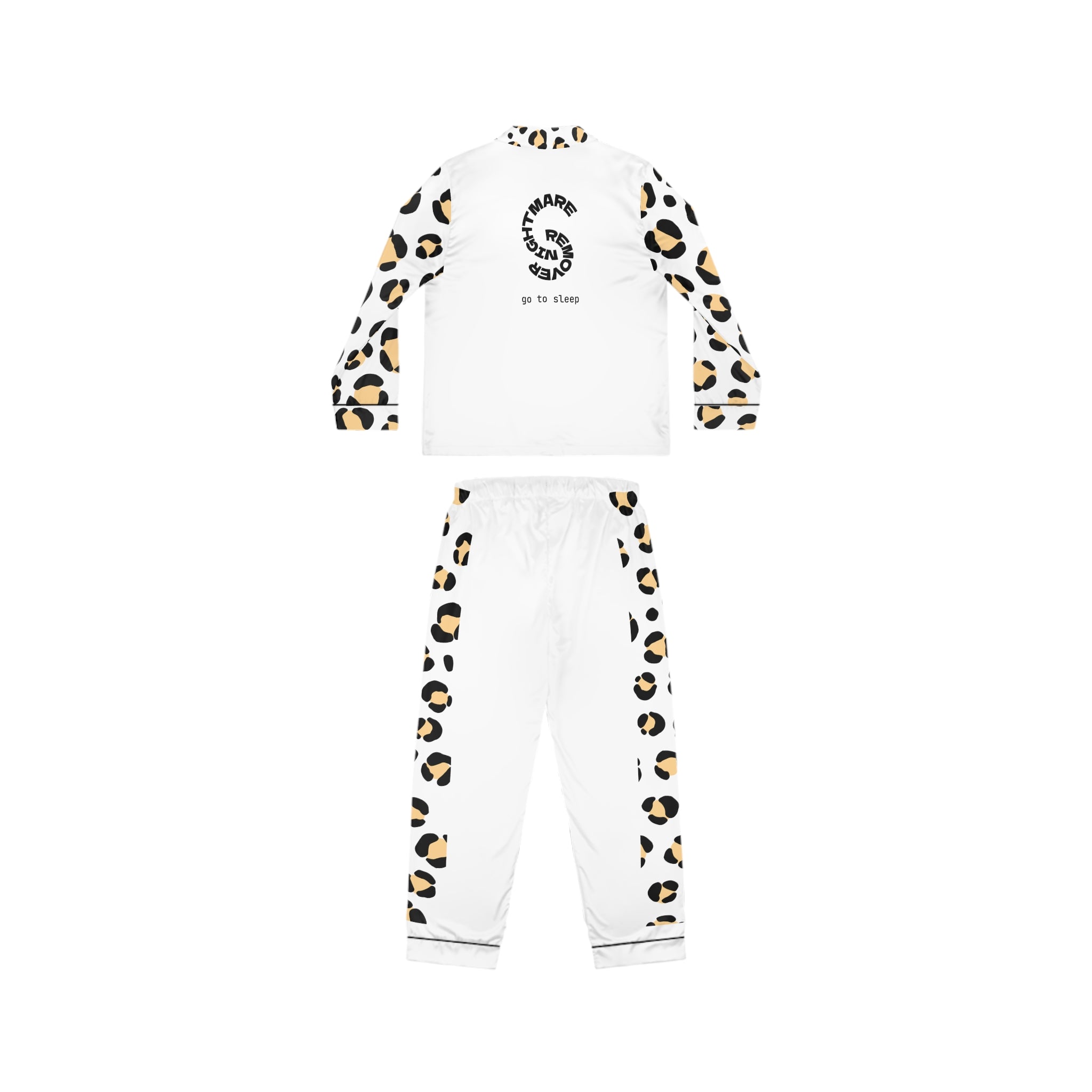 Women’s Satin Pajama Set — White Leopard Print ‘Kiss Me’ Top & Matching Pants
